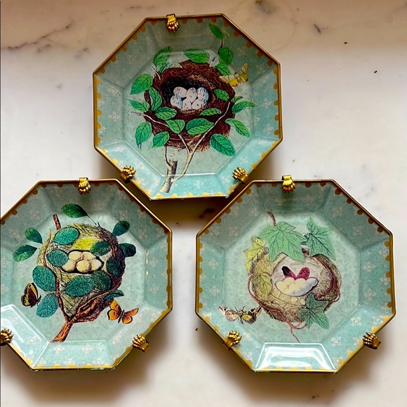 Three Charming Bird Nest Decorative Decoupage Plates